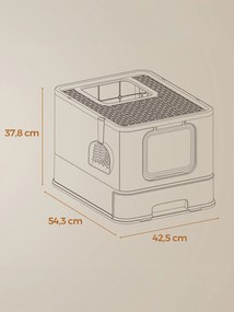 Caixa de areia para gatos com tampa 54,3 x 42,5 x 37,8 cm, tabuleiro extraível cinzento