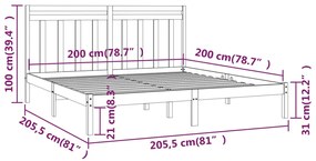 Estrutura de cama 200x200 cm madeira maciça castanho mel