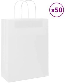 vidaXL Sacos de papel 50 unid com alças branco 26x12x35 cm