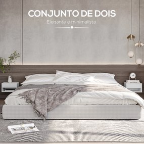 Conjunto de 2 Mesas de Cabeceira Flutuantes Mesas de Cabeceira com Gaveta para Dormitório 37x32x21 cm Branco Brilhante