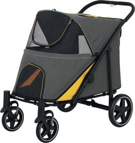 Carrinho para cães e gatos, 4 rodas, dobrável com um clique, trela de segurança, capacidade de carga de 30 kg, 112 x 65 x 100 cm, cinzento escuro