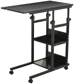 Mesa lateral em forma de C com 4 rodas de altura ajustável em 3 níveis Metal preto