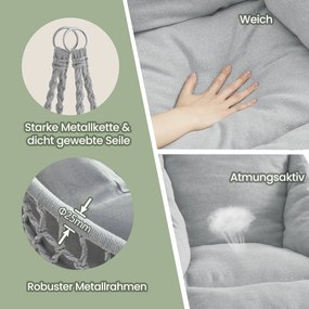 Cadeira suspensa descanso jardim, com capacidade de carga até 120 kg, baloiço suspenso Cinzento