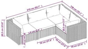 4 pcs conjunto lounge de jardim c/ almofadões vime PE preto