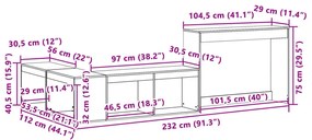 Mesa de cabeceira c/ secretária 232x112x75cm pinho castanho-mel