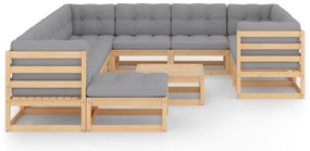 12 pcs conjunto lounge de jardim com almofadões pinho maciço