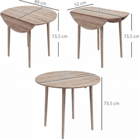 Mesa de jantar dobrável (CADEIRAS NÃO INCLUIDAS) com 2 abas mesa redonda extensível Ø 89 x 73,5H cm compacta, cor natural