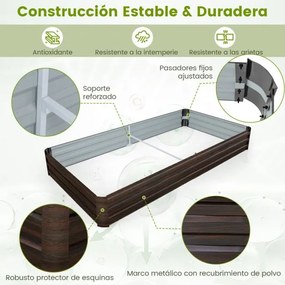 Floreira metálica para jardim elevado com suporte reforçado Base aberta Fácil montagem 240 x 120 x 30 cm Café