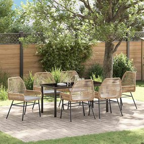vidaXL Conjunto de jantar de jardim com 7 peças e almofadas marrons de rattan.