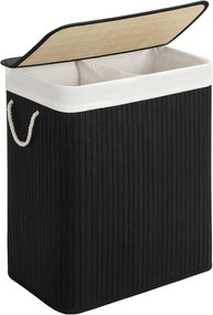 Cesto de roupa suja SONGMICS com tampa, cesto de roupa suja de bambu, 2 compartimentos de classificação, saco removível, alças de algodão, volume 100L, para lavanderia, quarto, preto LCB64BK