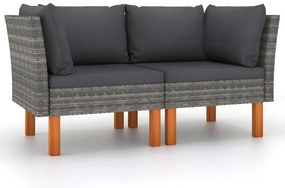 Sofás de canto 2 pcs vime PE e madeira de eucalipto maciça