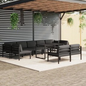 vidaXL 10 pcs conjunto lounge jardim com almofadões alumínio antracite