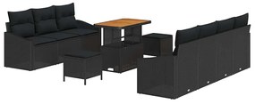 Conjunto de Sofá de Jardim vidaXL de 10 Peças com Almofadas Preto Ratt