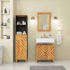 3 pcs conjunto de móveis p/ WC mangueira maciça castanho/preto