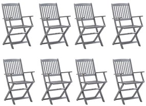 Cadeiras de exterior dobráveis 8pcs c/ almofadões acácia maciça