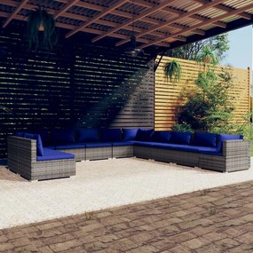 vidaXL 11 pcs conjunto lounge de jardim c/ almofadões vime PE cinzento
