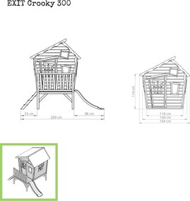 Casa de brincar exterior para crianças Crooky 300 em madeira - cinza-bege