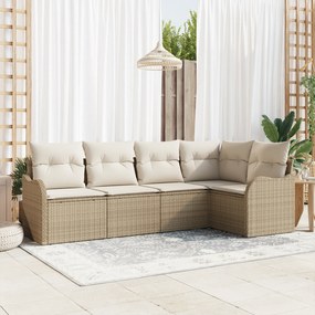 Conjunto de Sofá de Jardim vidaXL 5 Peças com Almofadas Bege Rattan Po