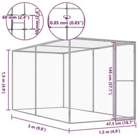 Jaula para gatos 3x1,5x1,5 m aço galvanizado