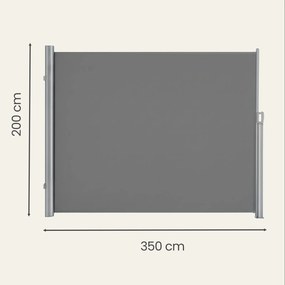 Toldo lateral 200 x 350 cm (A x C) com caixa em liga de alumínio, extensível, opaco cinzento