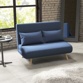 Sofá Cama de 2 Lugares Dobrável Estofado em Linho com Encosto Ajustável em 5 Posições e 2 Almofadas 120x75x85 cm Azul Escuro