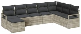 Conjunto de sofá de jardim com 7 peças e almofadas cinza claro em ratt