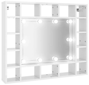 Armário espelhado com LED 91x15x76,5 cm branco brilhante