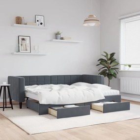 Sofá-cama c/ gavetão e gavetas 80x200 cm veludo cinzento-escuro