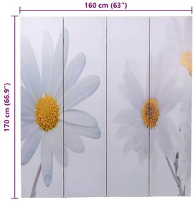 Biombo dobrável com estampa de flores 160x170 cm