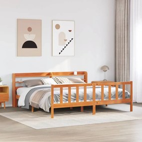 Estrutura cama c/ cabeceira 200x200cm pinho maciço castanho-mel