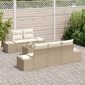 Conjunto de Sofás de Jardim de 6 Peças com Almofadas Bege Polyrattan