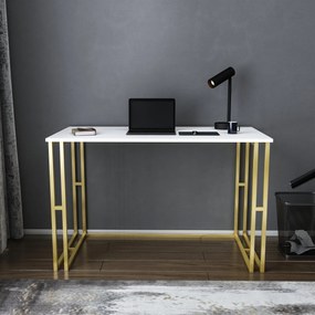 Secretária de Estudo Kane - Dourado e Branco - 120x60x74.8 cm