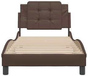 Estrutura cama c/ cabeceira 100x200cm couro artificial castanho