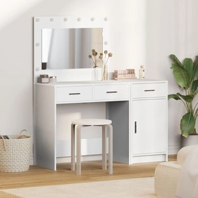 Conjunto de Mesa de Maquiagem de 2 Peças com LED em Madeira Branca