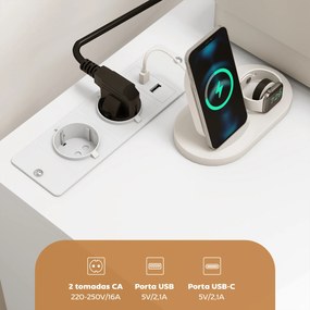 Móvel para Impressora com Estação de Carga e Rodas 5 Gavetas Portas USB Prateleira Ajustável Branco