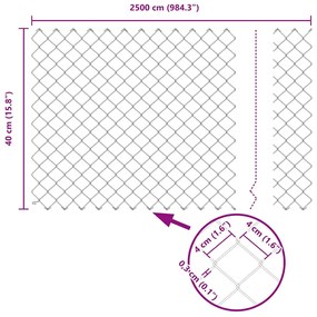 Cerca de Cadeia com 22 Postes em U Cinza 0,4x25 m Aço