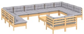 13 pcs conjunto lounge de jardim c/ almofadões cinza pinho