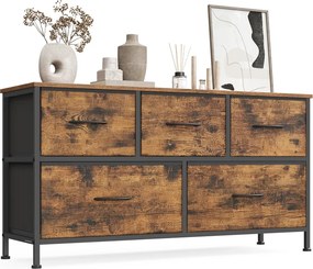Cómoda com 5 gavetas em tecido 30 x 98,8 x 52,2 cm castanho vintage-Preto