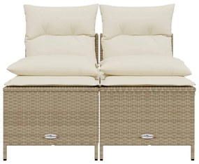 4 pcs conjunto de sofás para jardim c/ almofadões vime PE bege