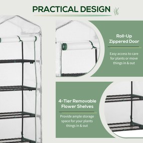 Estufa de Jardim com 4 Prateleiras e Cobertura de PE Estufa de Aço para Cultivo de Plantas Flores 69x50x160cm Branco