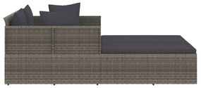 Espreguiçadeira com almofadões cinzentos 182x118x63 cm vime PE