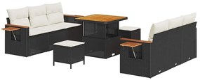 Conjunto de Sofá de Jardim de 9 Peças com Almofadas em Rattan Poly Pre