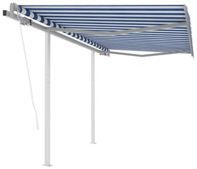 Toldo retrátil automático com postes 3x2,5 m azul e branco