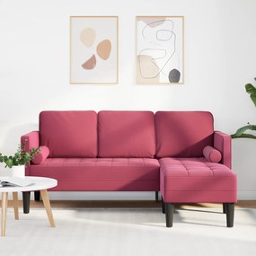 vidaXL Sofá de 3 Lugares com Chaise L em Veludo Vermelho Vinho de 160 cm