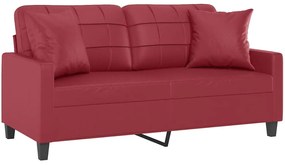 Sofá 2 lugares +almofadas 140cm couro artificial vermelho tinto