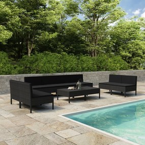 vidaXL 10 pcs conjunto lounge de jardim c/ almofadões vime PE preto
