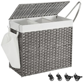 Cesto para roupa suja dobrável com 3 compartimentos e bolso lateral 70 x 36 x 66 cm Cinzento