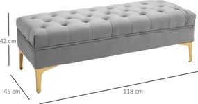 Banco de Pé de Cama com Assento Acolchoado e Pés Metálicos Banco para Entrada Corredor Capacidade 120 kg 118x45x42 cm Cinza