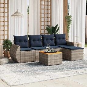 vidaXL 6 pcs conjunto sofás p/ jardim c/ almofadões vime PE cinzento