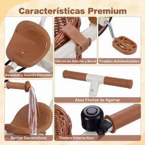 Triciclo Infantil Evolutivo, 94 x 43 x 90-96,5 cm, Pega de Empurrar Regulável em 4 Alturas, Branco